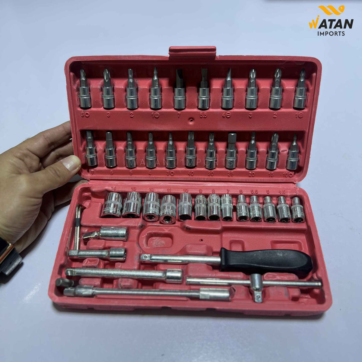 46 Pcs Socket Wrench Set 1/4'Drive Metric Mechanic Tools Kit Bit Ratchet Sockets with Extension Bar