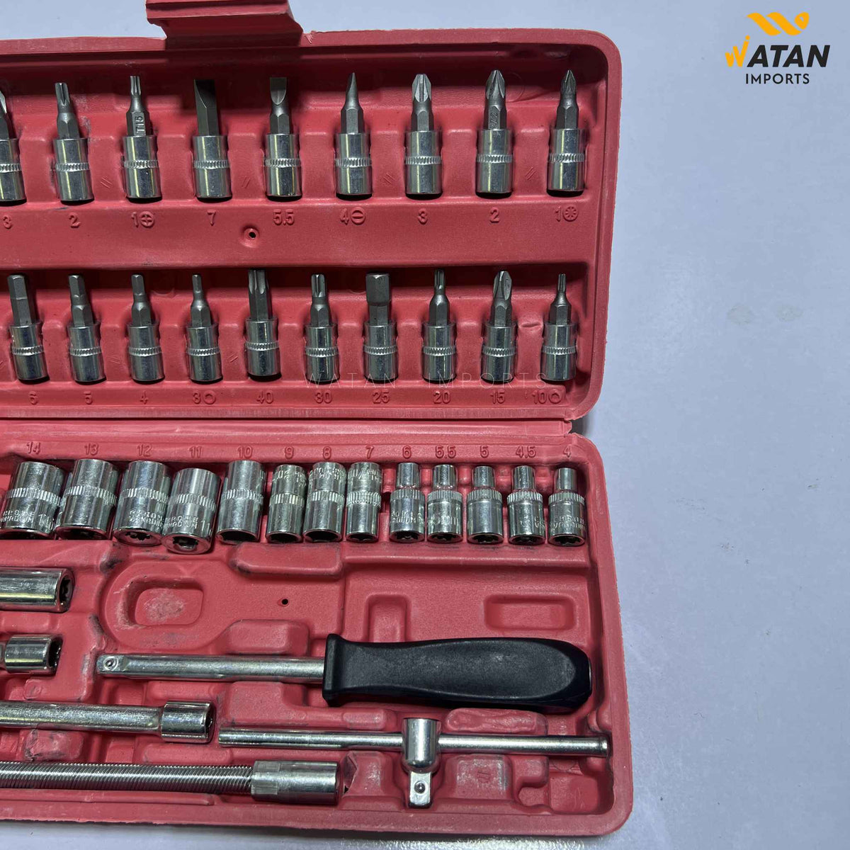 46 Pcs Socket Wrench Set 1/4'Drive Metric Mechanic Tools Kit Bit Ratchet Sockets with Extension Bar